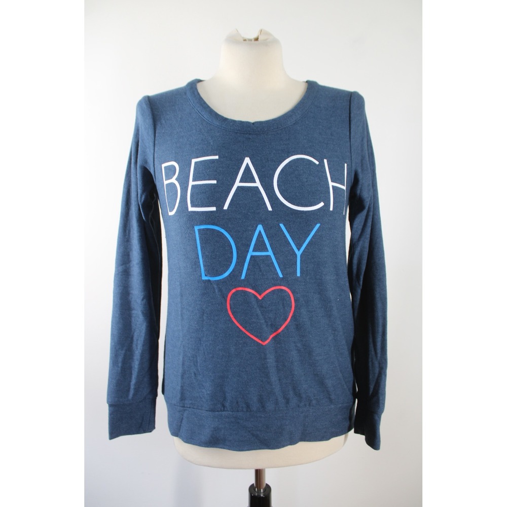 Chaser Size S Blue Beach Day Graphic Sweatshirt Long Sleeve Heart Pullover